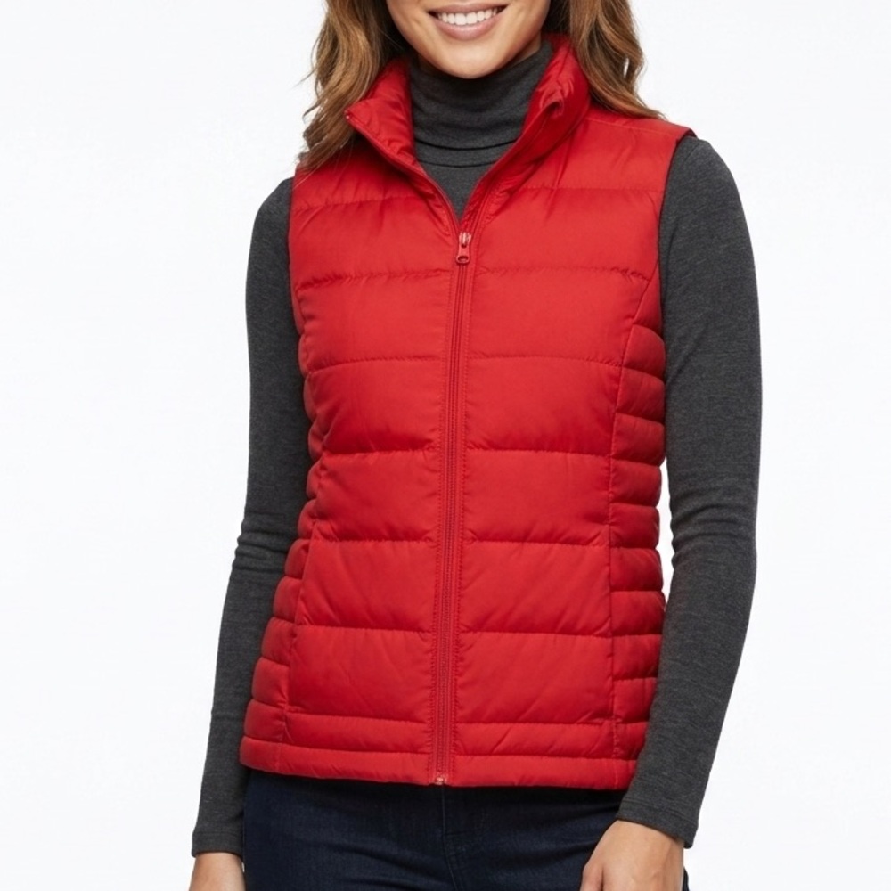 Lands’ End Red Puffer Vest Women’s‎ Large 14-16 Quilted Zip Up Lightweight